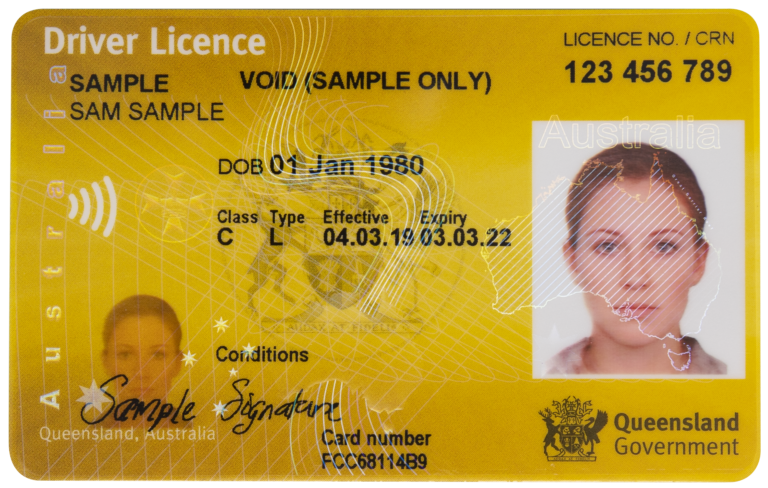 "Genuine Queensland (QLD) driving license document with official design and holographic features, provided by EasyLicenseOnline.com."